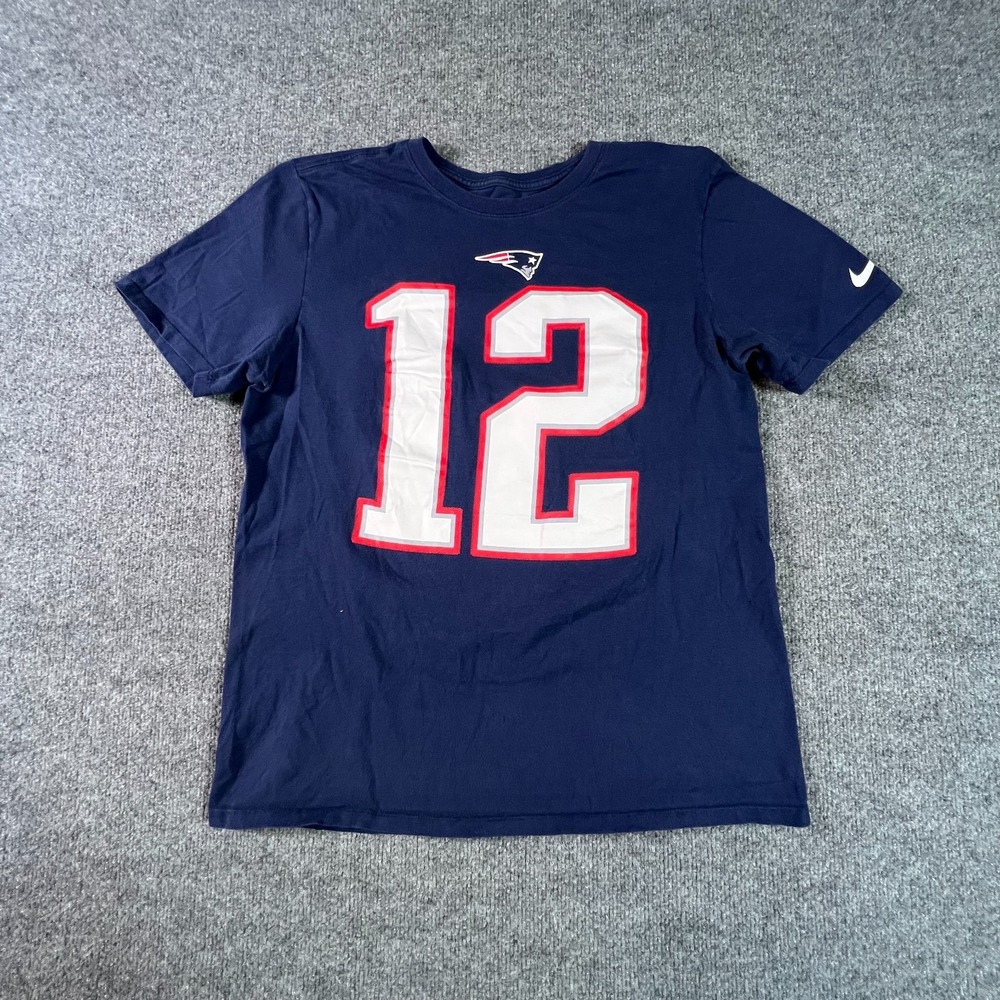 Nike New England Patriots Tom Brady 12 T-Shirt Mens Medium Navy Blue Athletic